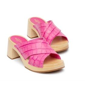 Anthropologie Swedish Hasbeens Anette Pink Wooden Heeled Skip On Clog Sandal 39